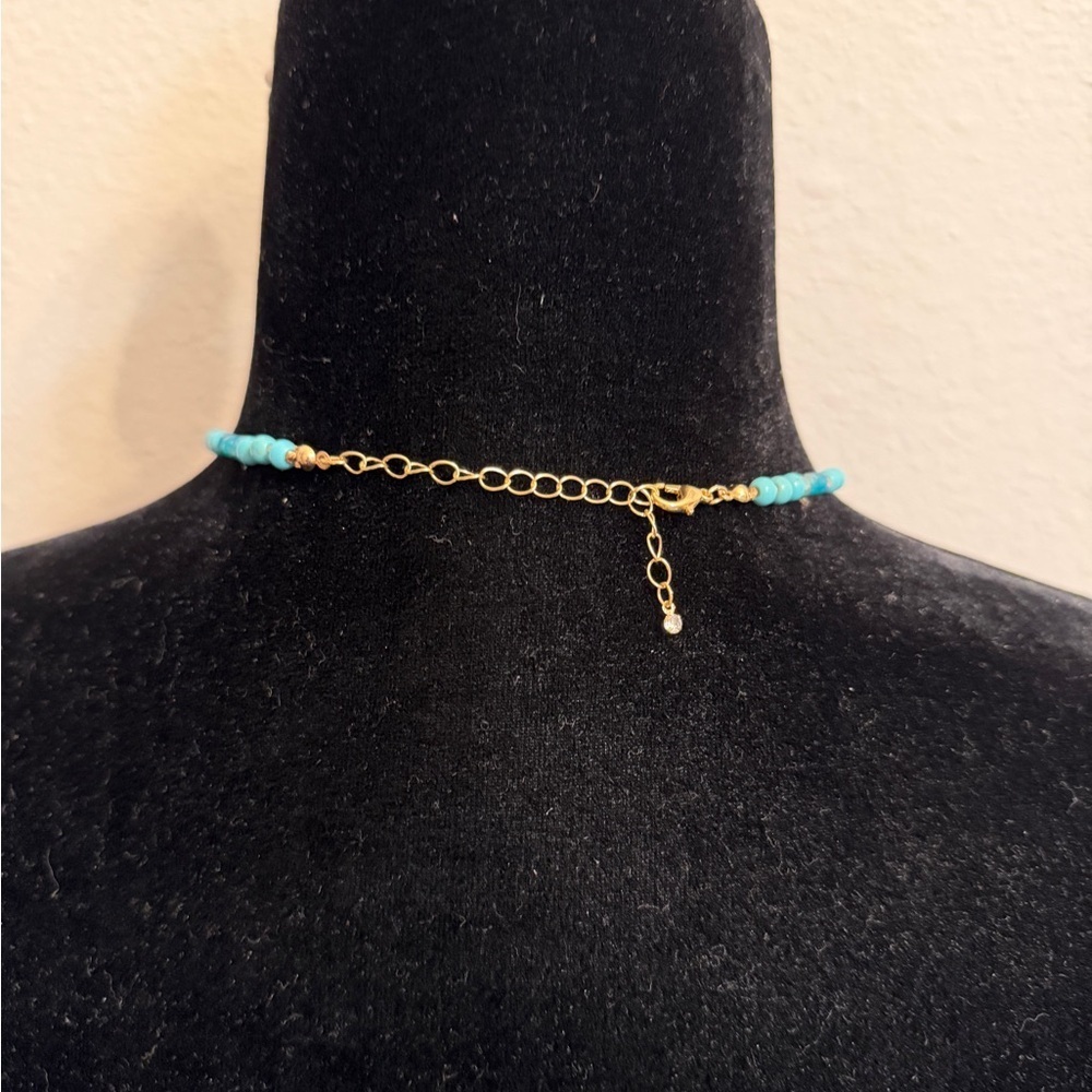 Boho Turquoise Teardrop Necklace | Long Beaded Southwest Style - Picture 4 of 5